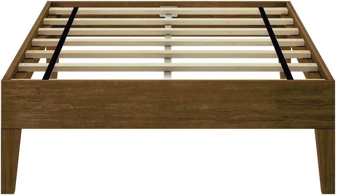 image:imagePlankBeam Solid Wood Platform Bed Frame Strong Wood Slat Support No Box Spring Needed Easy Assembly Driftwood FullMatte Walnut