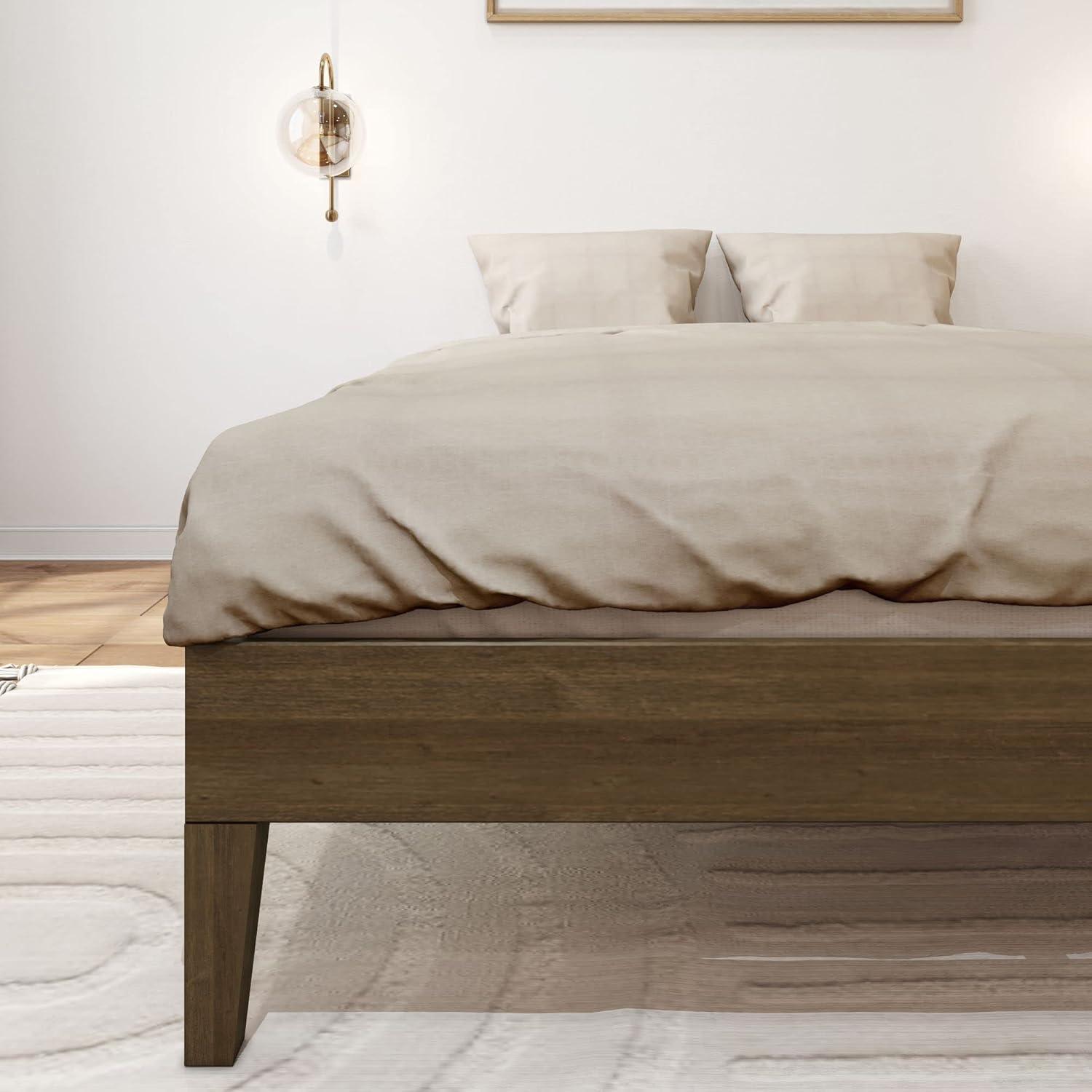 image:imagePlankBeam Solid Wood Platform Bed Frame Strong Wood Slat Support No Box Spring Needed Easy Assembly Driftwood FullMatte Walnut