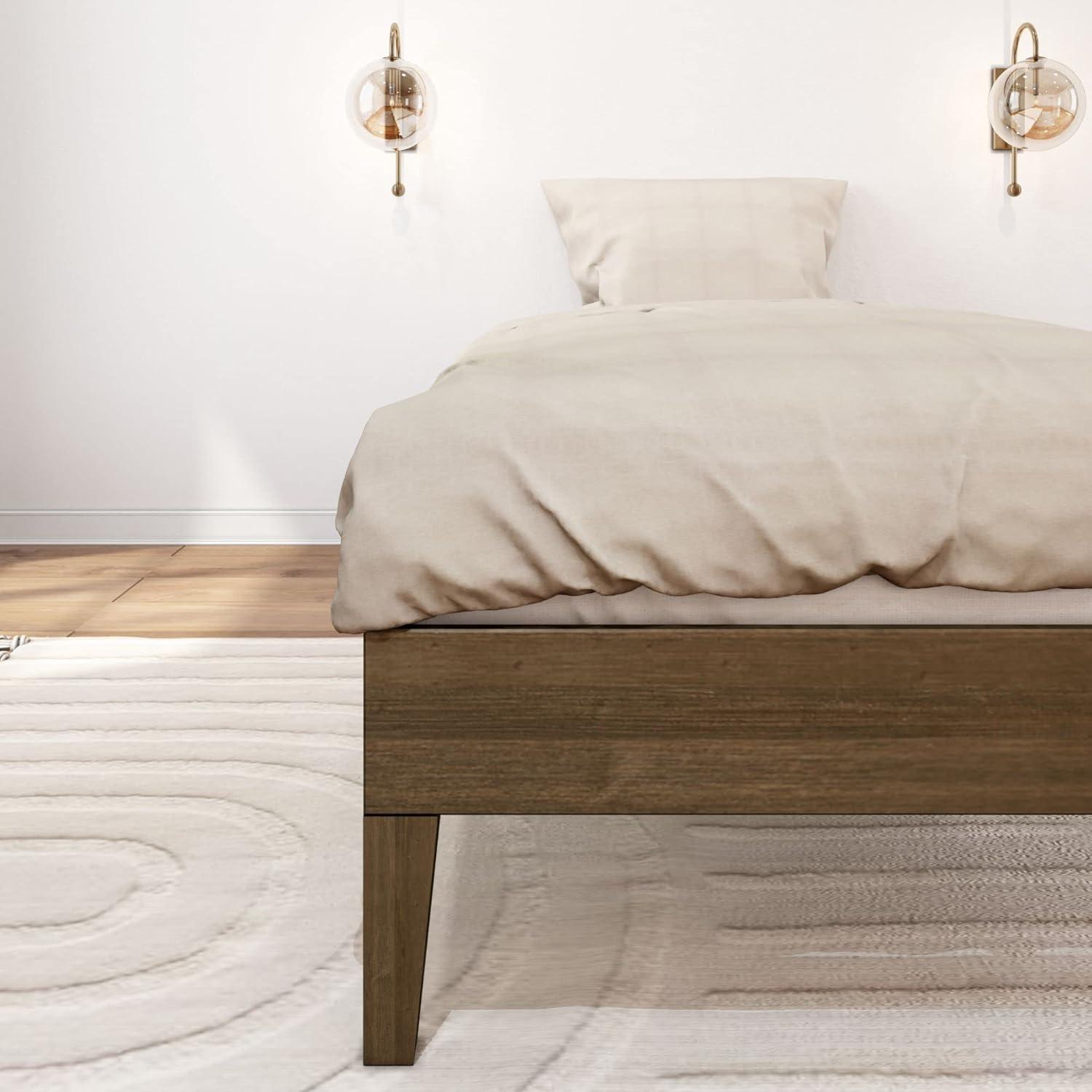 image:imagePlankBeam Solid Wood Platform Bed Frame Strong Wood Slat Support No Box Spring Needed Easy Assembly Driftwood FullMatte Walnut