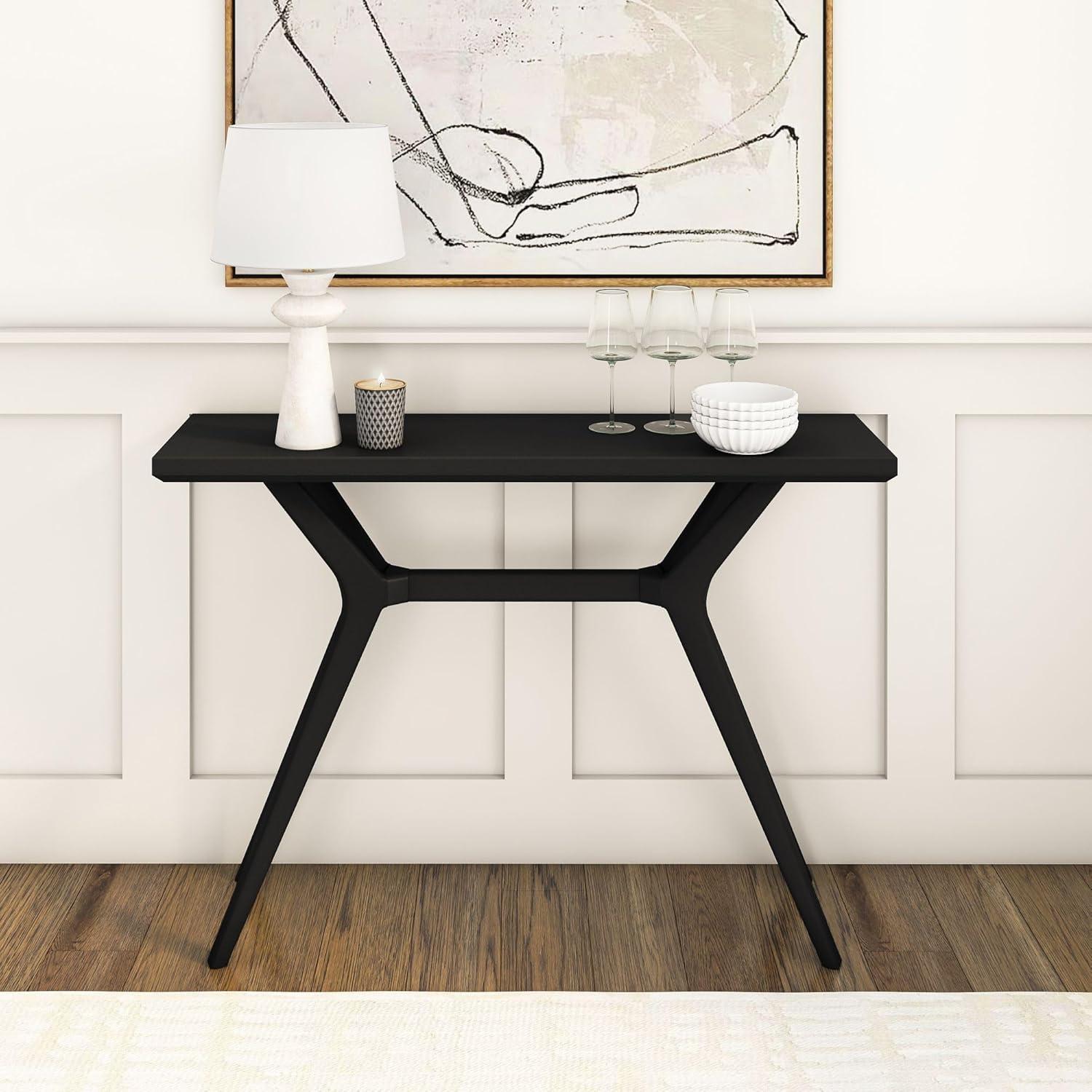image:imagePlankBeam Verso Console Table 46 Inch Solid Wood Modern Sofa Table Narrow Entryway Table for Hallway Behind The Couch Living Room Foyer BlackBlack