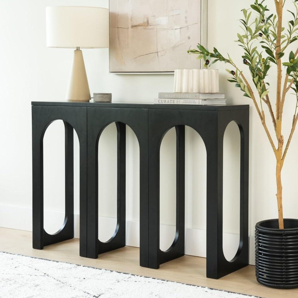 image:imagePlankBeam Verso Console Table 46 Inch Solid Wood Modern Sofa Table Narrow Entryway Table for Hallway Behind The Couch Living Room Foyer BlackBlack