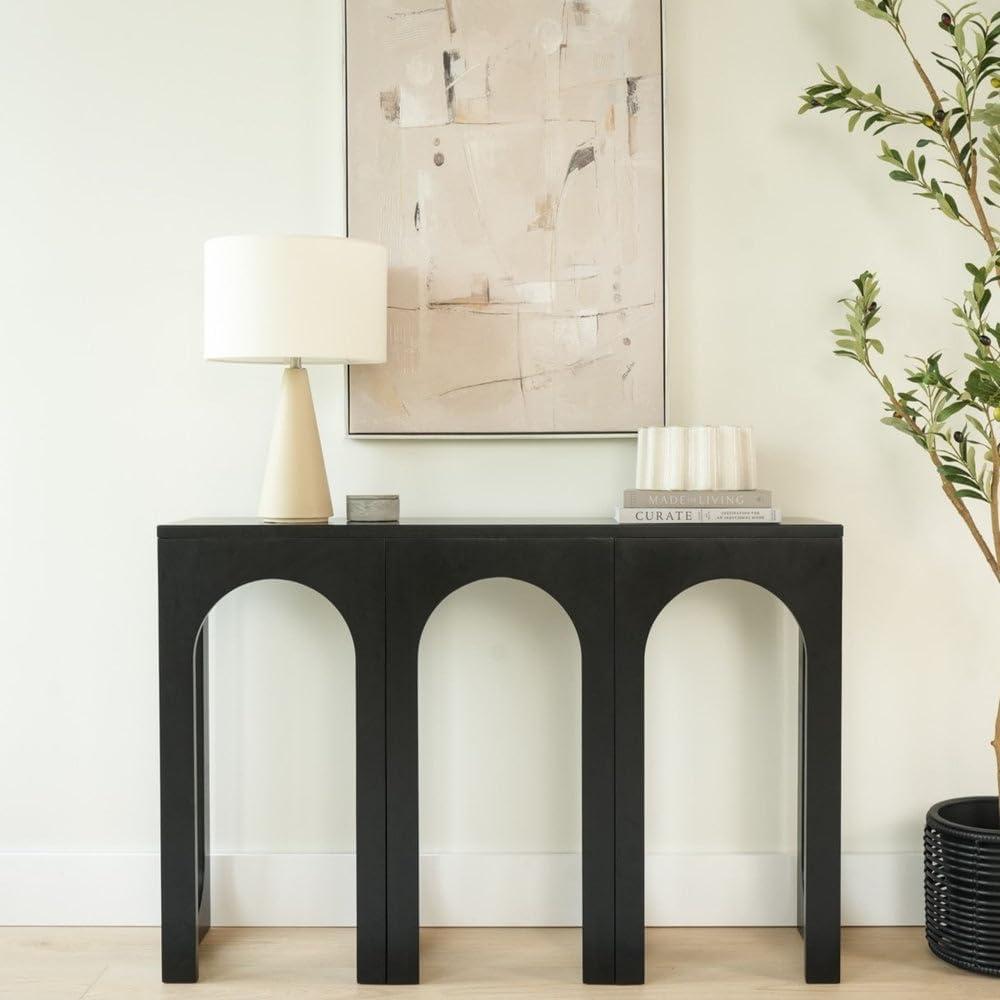 image:imagePlankBeam Verso Console Table 46 Inch Solid Wood Modern Sofa Table Narrow Entryway Table for Hallway Behind The Couch Living Room Foyer BlackBlack