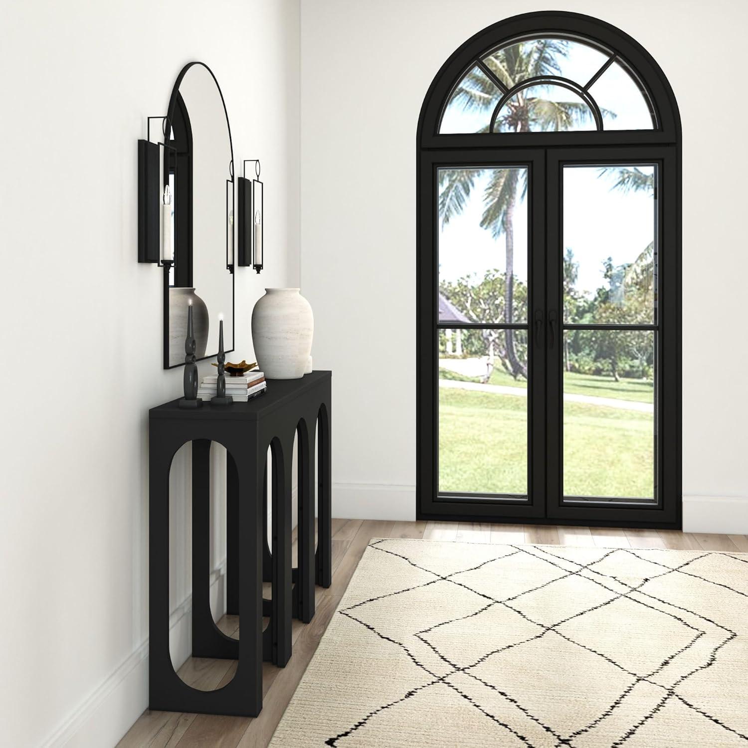 image:imagePlankBeam Verso Console Table 46 Inch Solid Wood Modern Sofa Table Narrow Entryway Table for Hallway Behind The Couch Living Room Foyer BlackBlack
