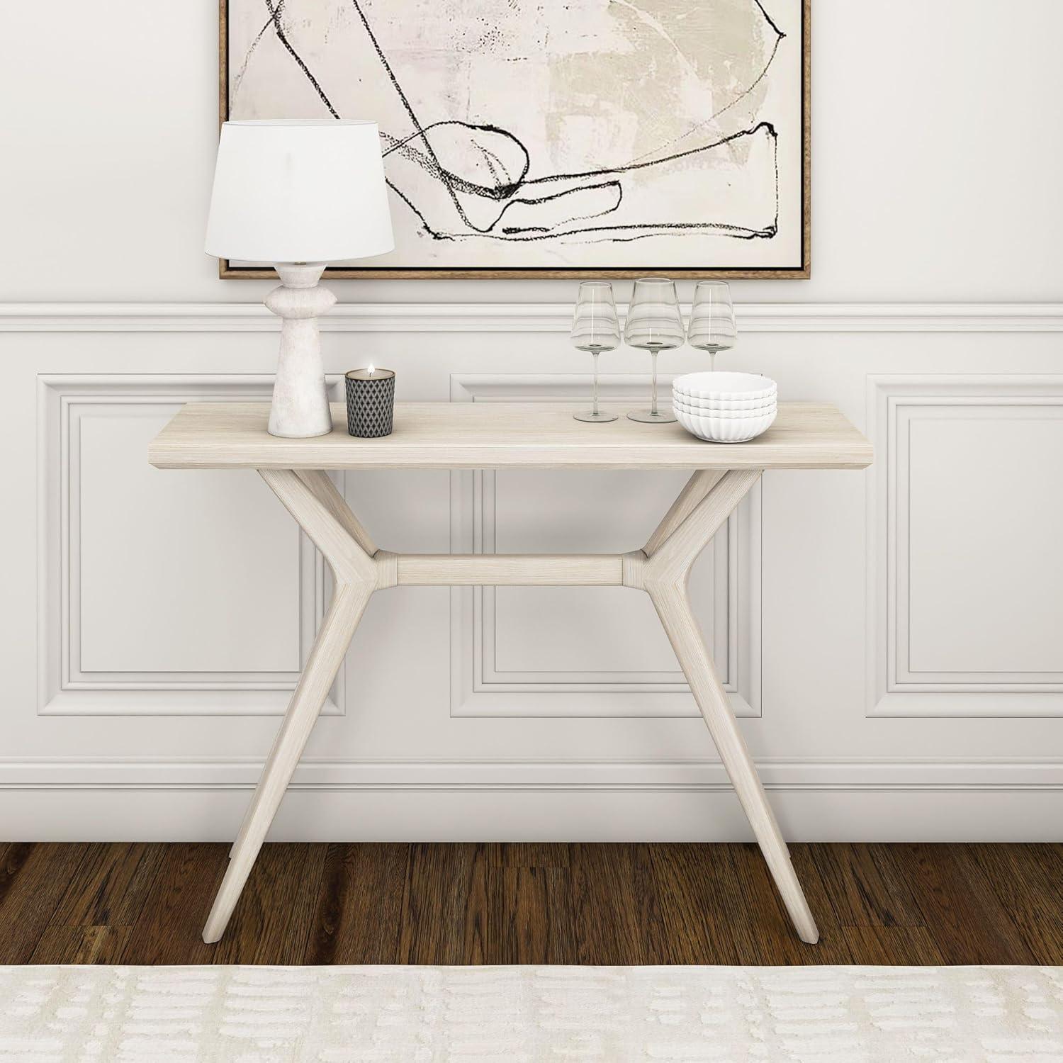 image:imagePlankBeam Verso Console Table 46 Inch Solid Wood Modern Sofa Table Narrow Entryway Table for Hallway Behind The Couch Living Room Foyer BlackCoastal White