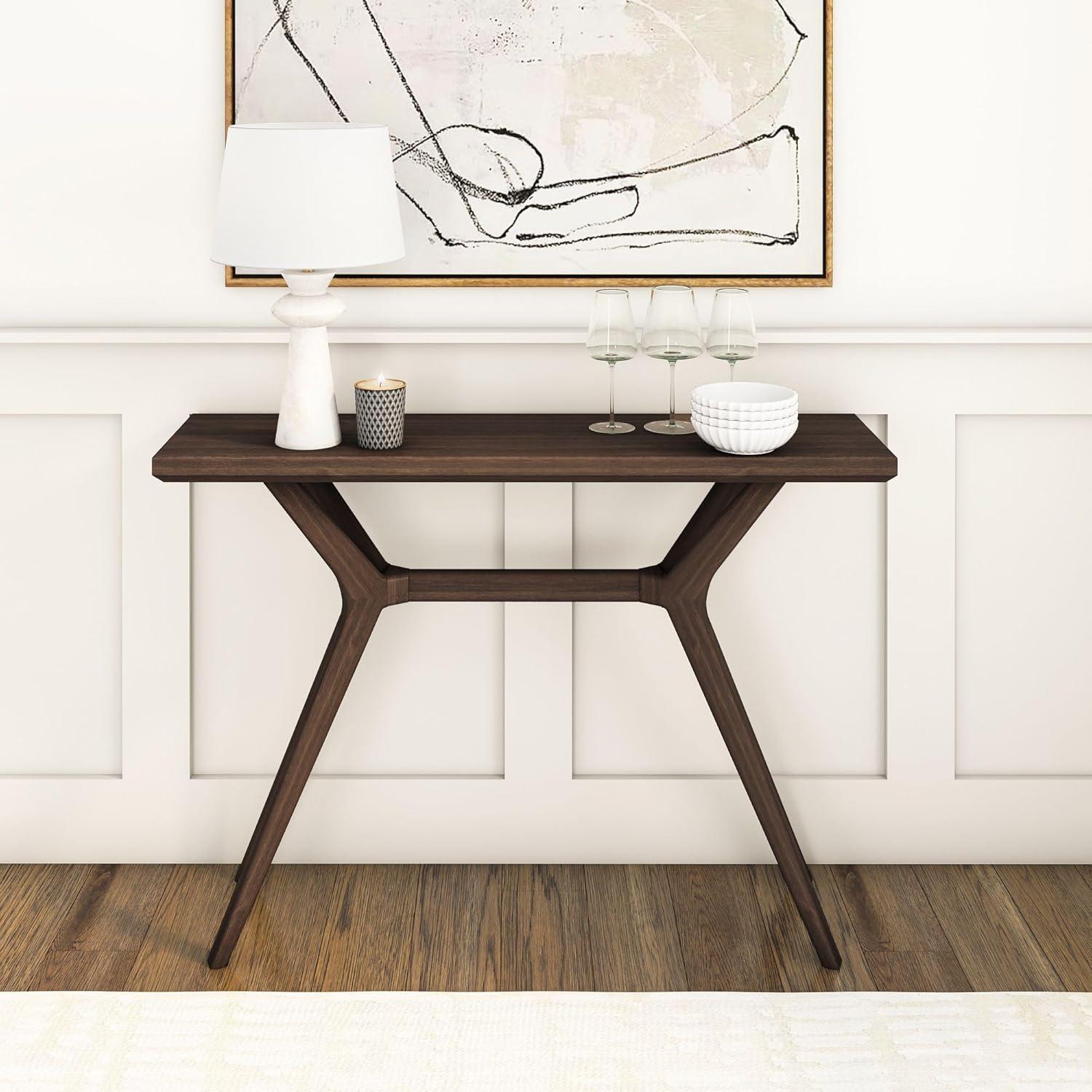 image:imagePlankBeam Verso Console Table 46 Inch Solid Wood Modern Sofa Table Narrow Entryway Table for Hallway Behind The Couch Living Room Foyer BlackWalnut