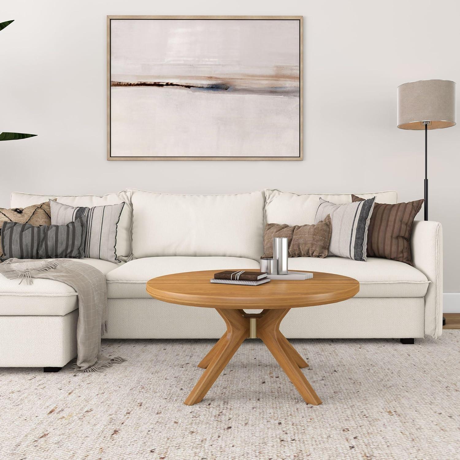 image:imagePlankBeam Verso Round Coffee Table 36 Inch Cross Leg Coffee Table Modern Mini Center Tables for Small Spaces Small Living Space Tea Table PecanPecan