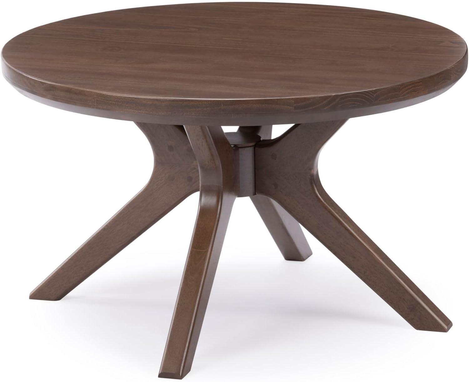image:imagePlankBeam Verso Round Coffee Table 36 Inch Cross Leg Coffee Table Modern Mini Center Tables for Small Spaces Small Living Space Tea Table PecanWalnut