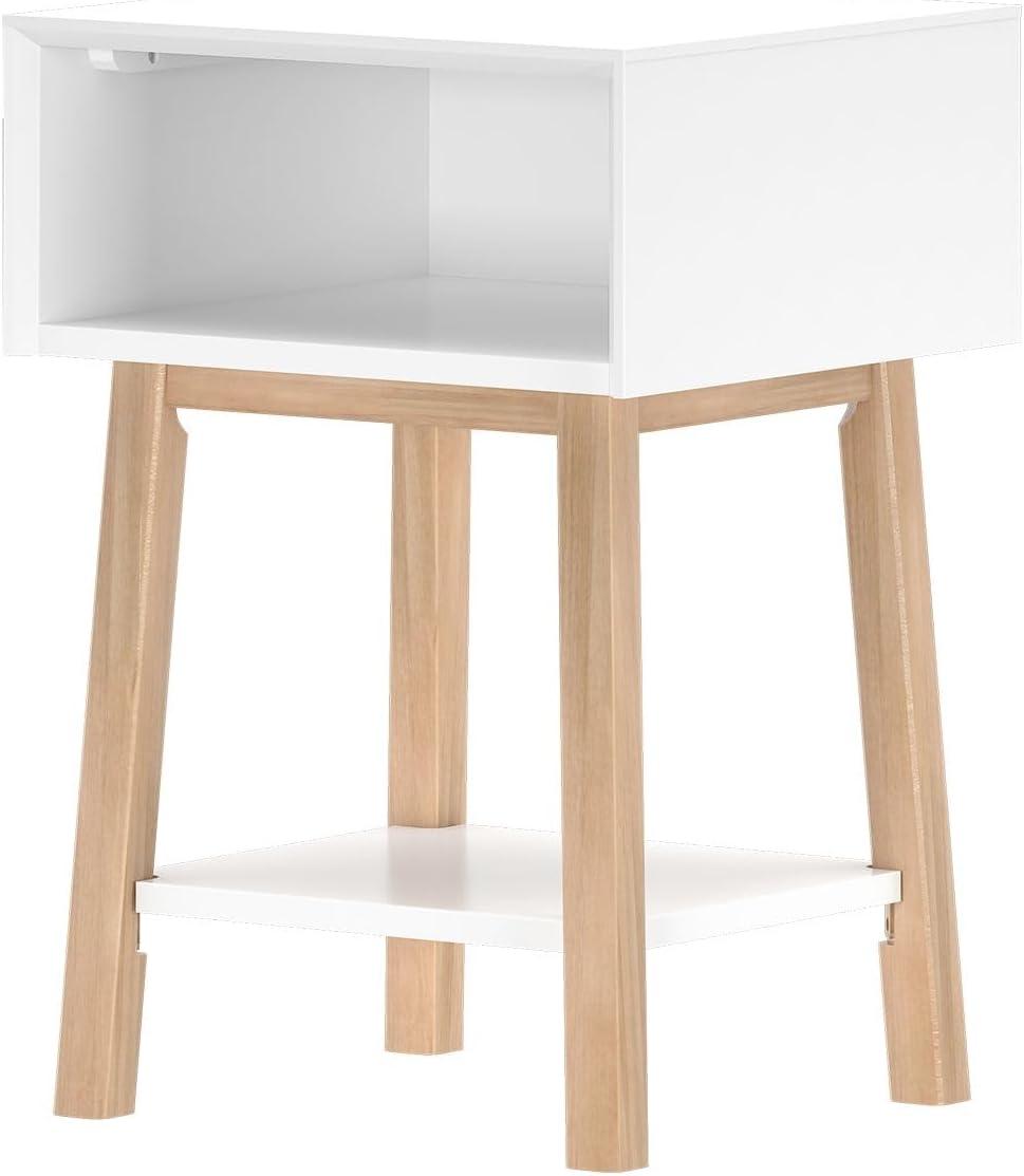 image:imagePlankBeam Wooden Side Table with Cubby Storage Shelf Mid Century Modern End Tables for Living Room Small Solid Wood Nightstand Bedside Tables Bedroom Furniture WhiteBlonde