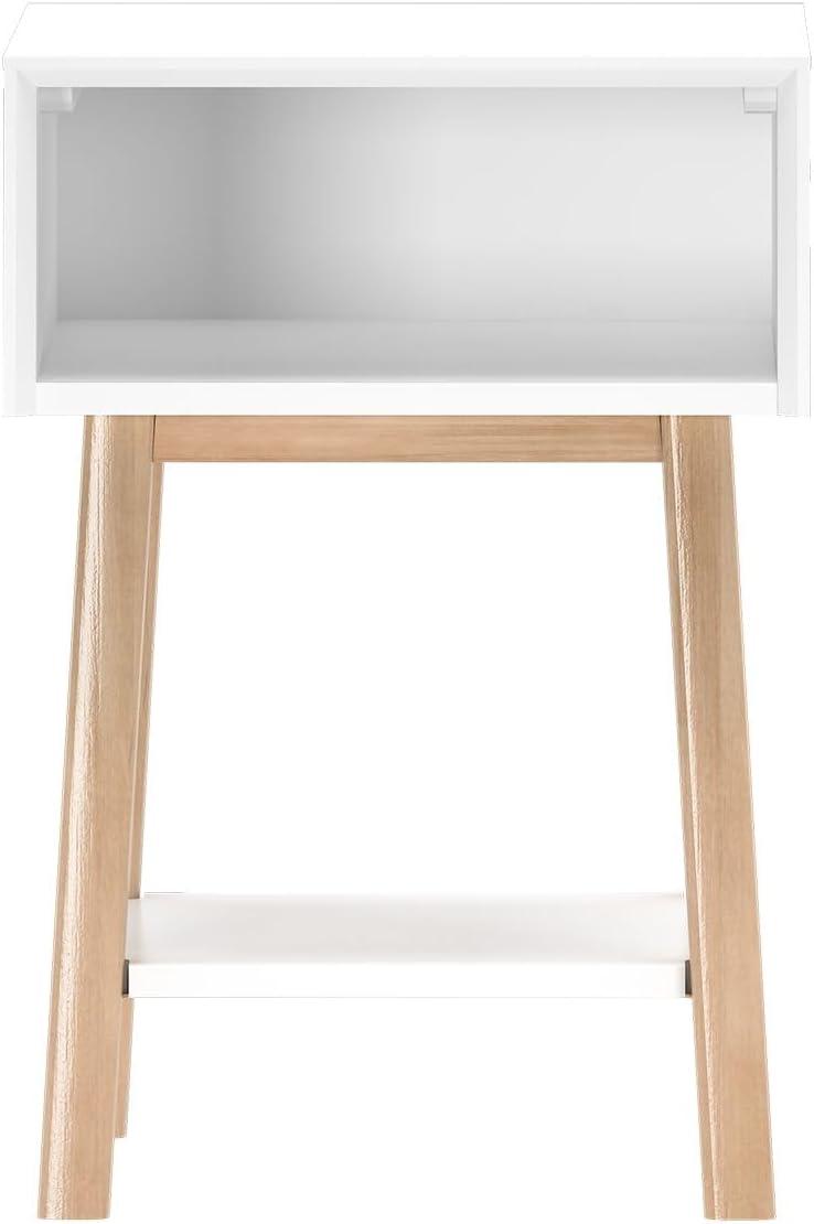 image:imagePlankBeam Wooden Side Table with Cubby Storage Shelf Mid Century Modern End Tables for Living Room Small Solid Wood Nightstand Bedside Tables Bedroom Furniture WhiteBlonde