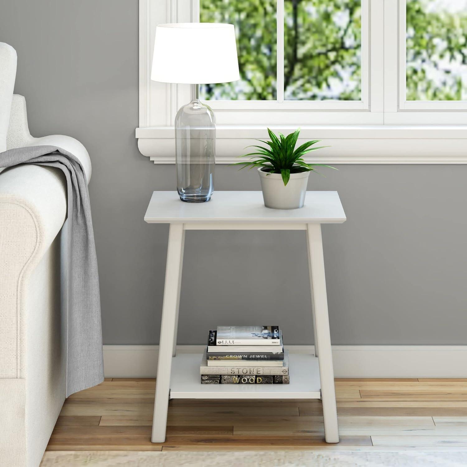 image:imagePlankBeam Wooden Side Table with Storage Mid Century Modern End Tables for Living Room Small Solid Wood Nightstand Bedside Tables Bedroom Furniture WhiteWhite