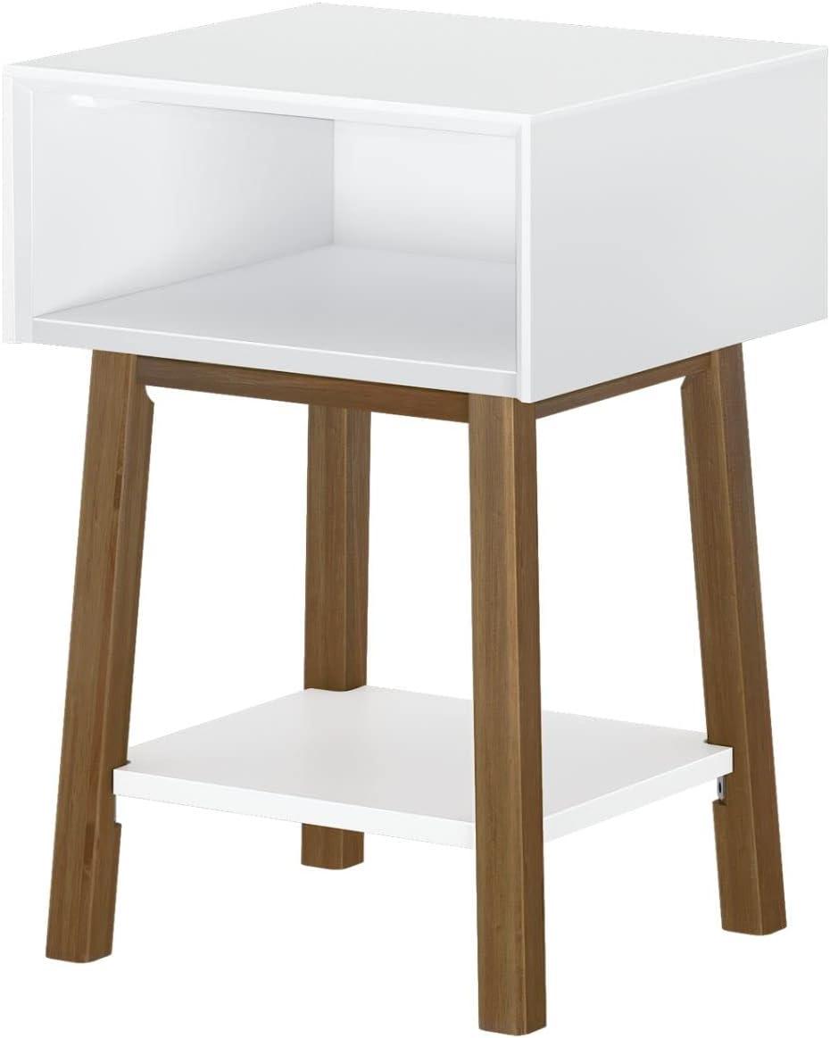 image:imagePlankBeam Wooden Side Table with Storage Mid Century Modern End Tables for Living Room Small Solid Wood Nightstand Bedside Tables Bedroom Furniture WhiteWhitePecan