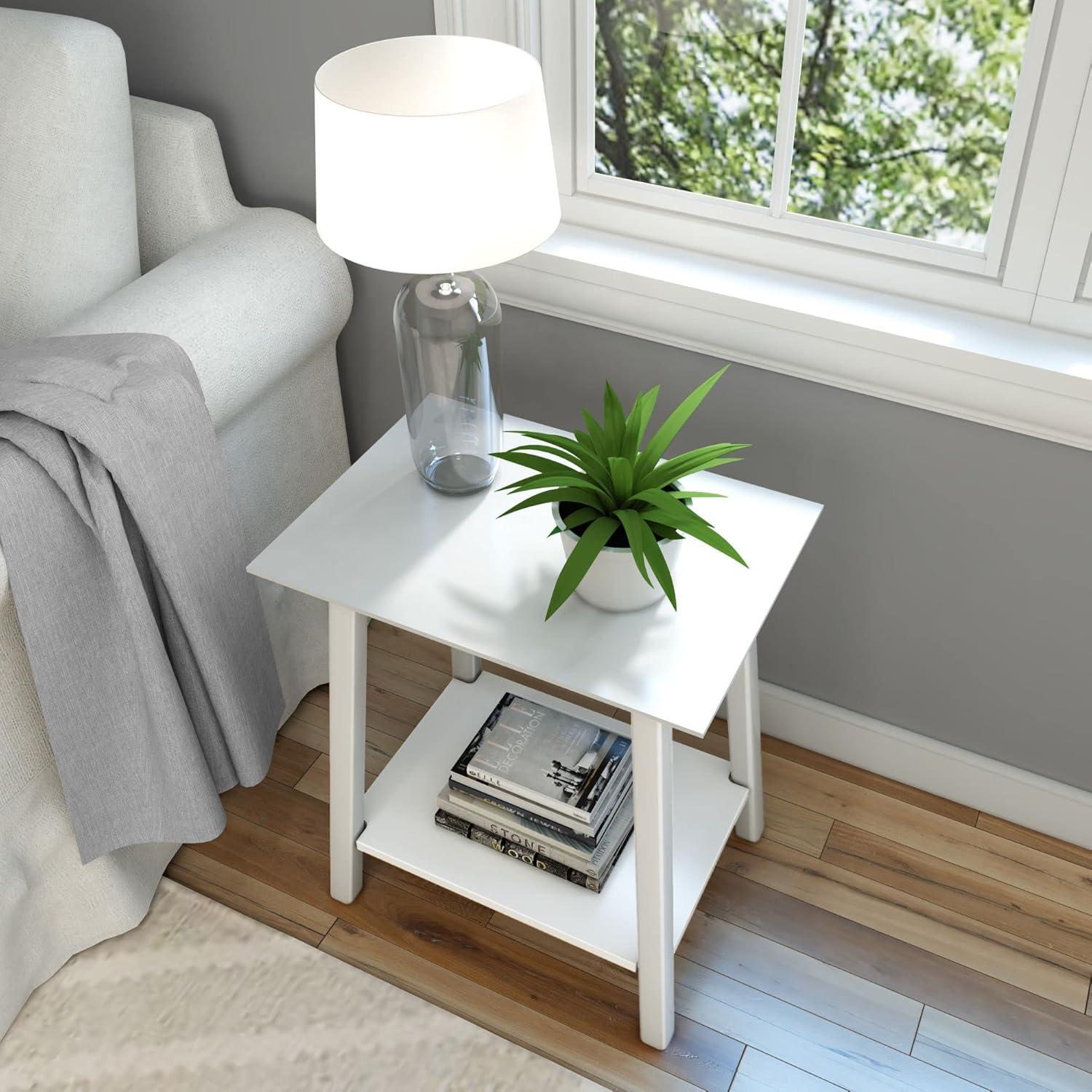 image:imagePlankBeam Wooden Side Table with Storage Mid Century Modern End Tables for Living Room Small Solid Wood Nightstand Bedside Tables Bedroom Furniture WhiteWhite