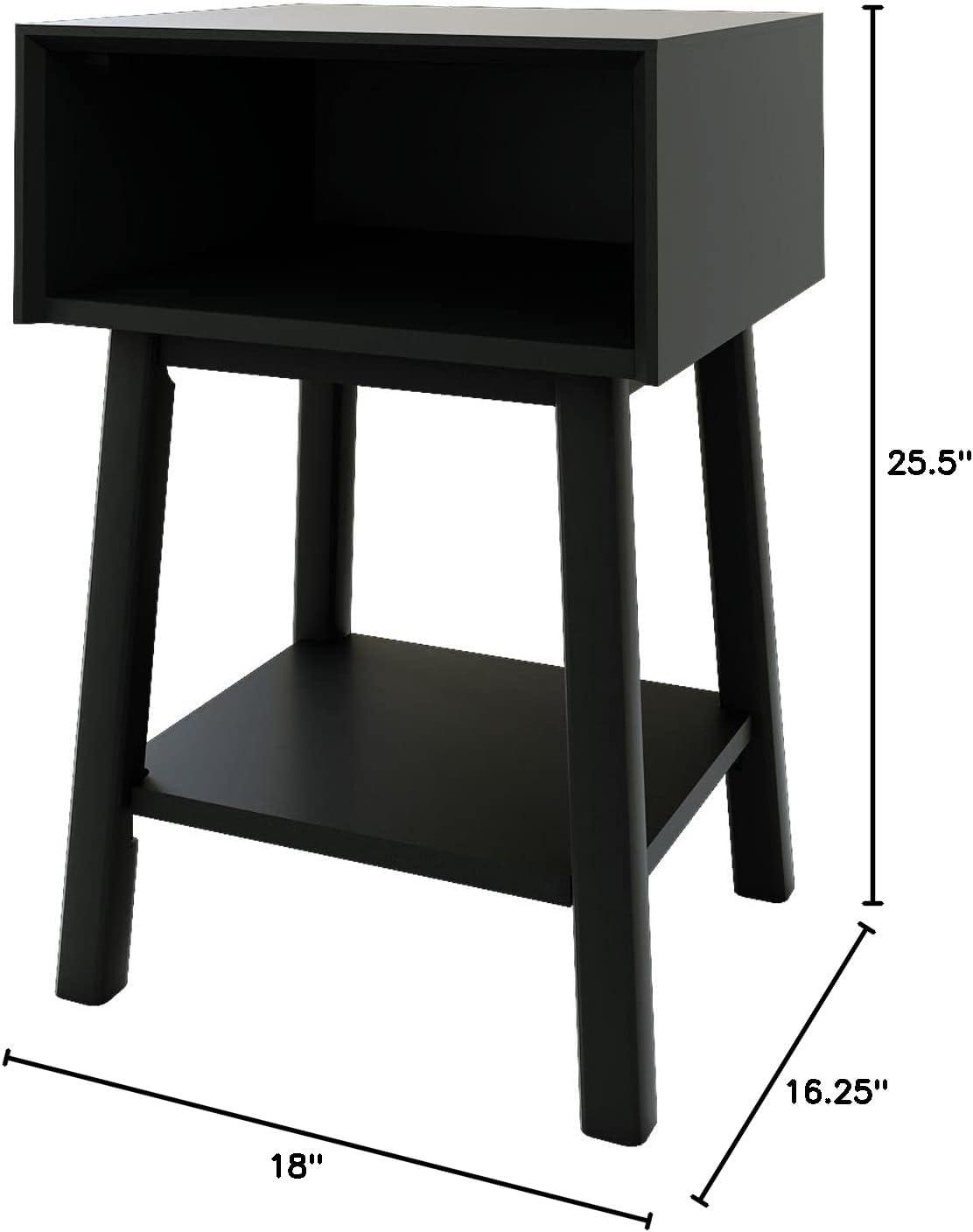 image:imagePlankBeam Wooden Side Table with Storage Mid Century Modern End Tables for Living Room Small Solid Wood Nightstand Bedside Tables Bedroom Furniture WhiteBlack