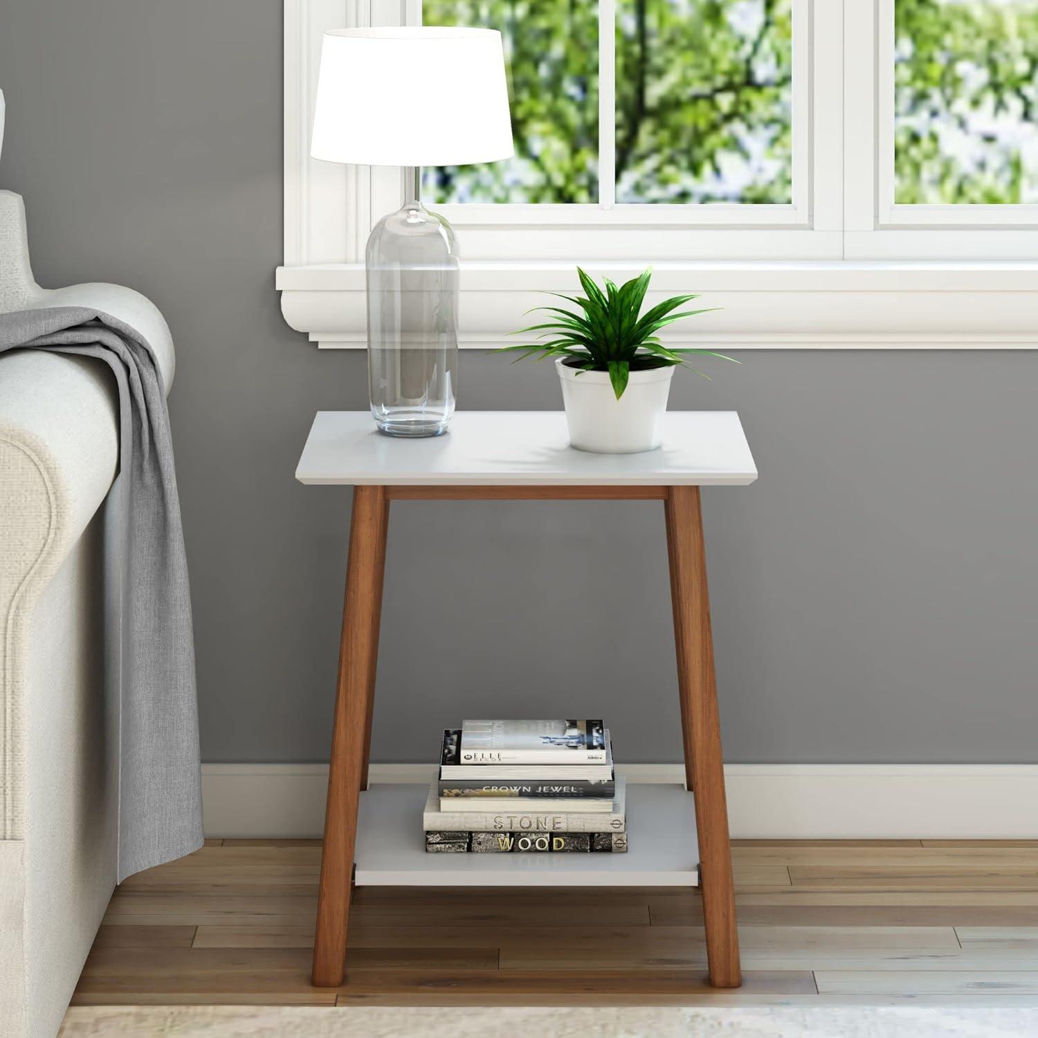 image:imagePlankBeam Wooden Side Table with Storage Mid Century Modern End Tables for Living Room Small Solid Wood Nightstand Bedside Tables Bedroom Furniture WhiteWhitePecan