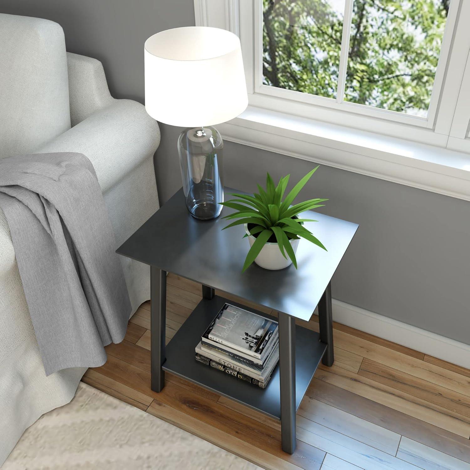 image:imagePlankBeam Wooden Side Table with Storage Mid Century Modern End Tables for Living Room Small Solid Wood Nightstand Bedside Tables Bedroom Furniture WhiteBlack