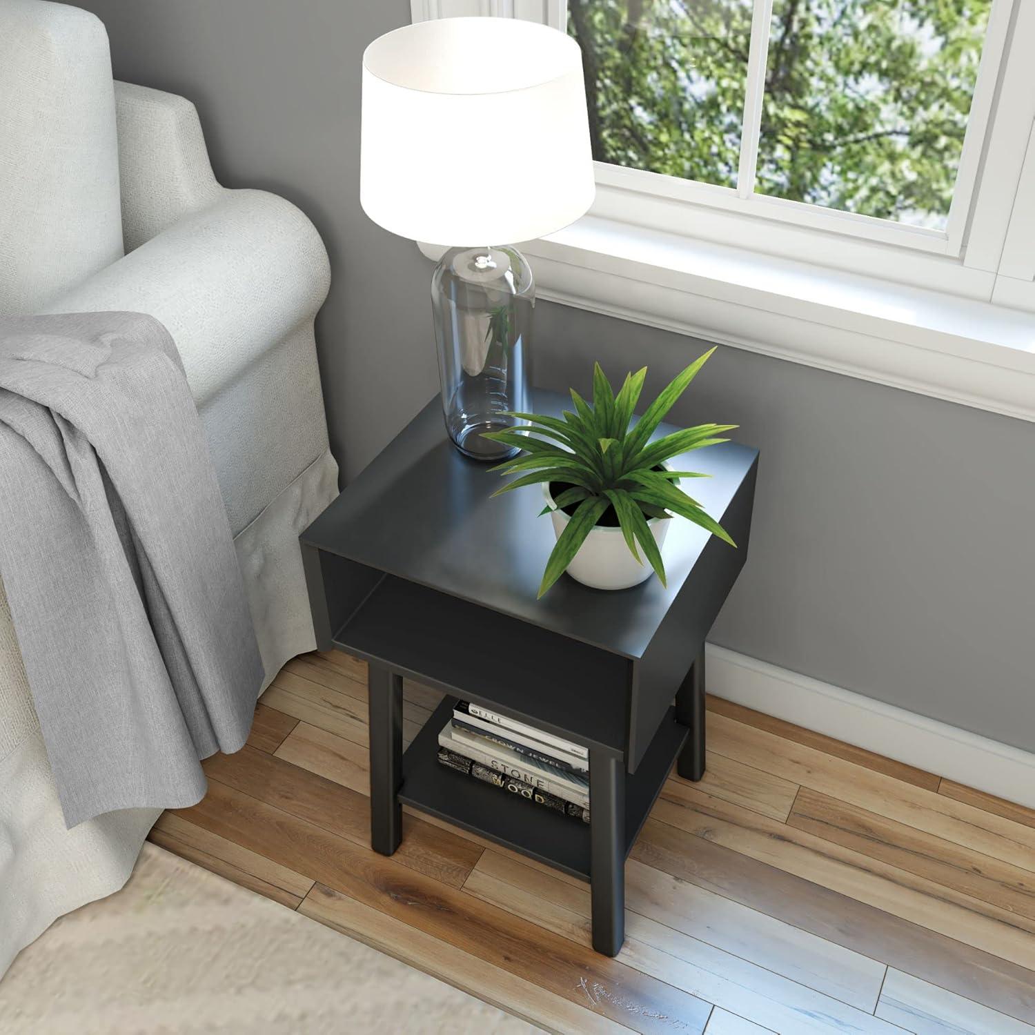 image:imagePlankBeam Wooden Side Table with Storage Mid Century Modern End Tables for Living Room Small Solid Wood Nightstand Bedside Tables Bedroom Furniture WhiteBlack
