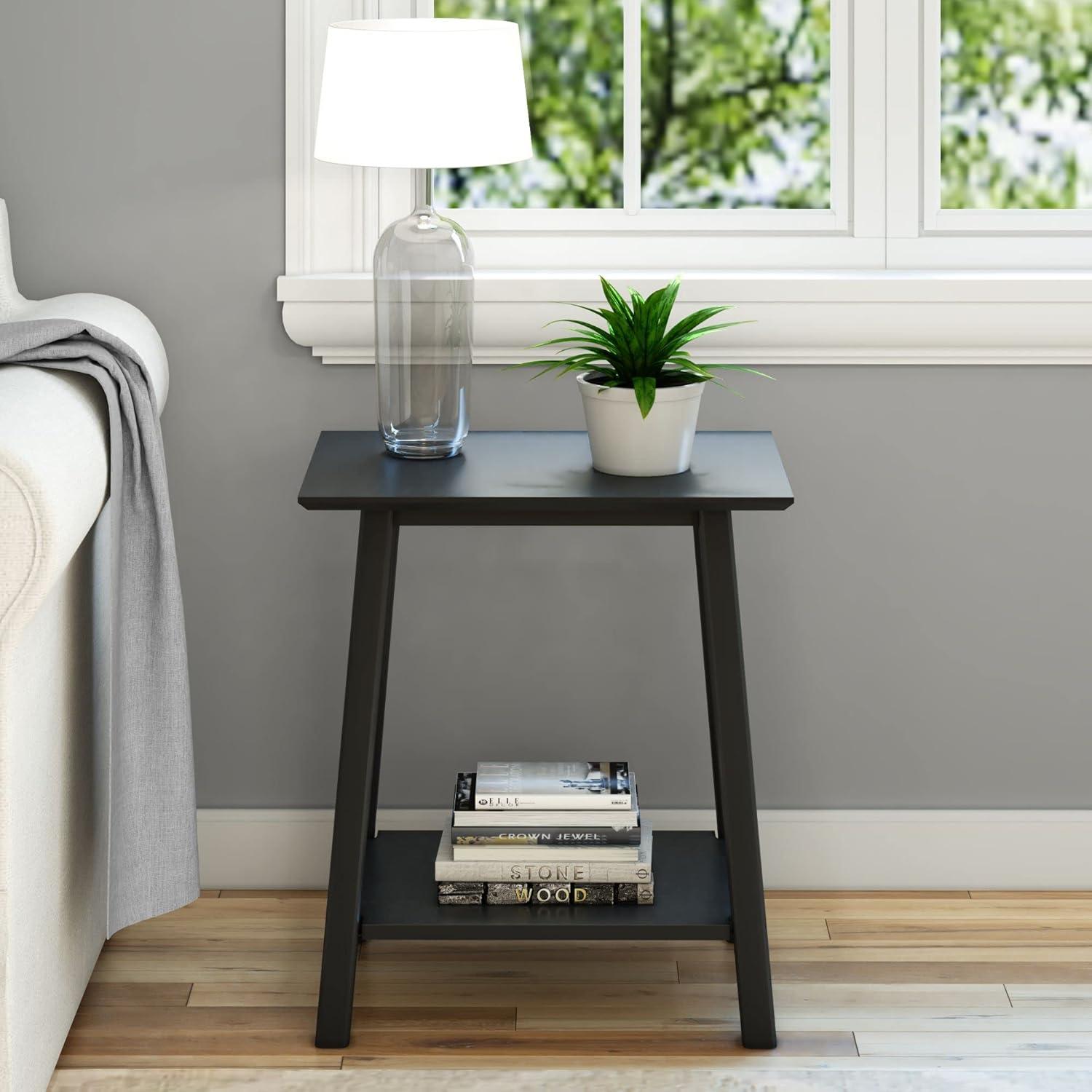 image:imagePlankBeam Wooden Side Table with Storage Mid Century Modern End Tables for Living Room Small Solid Wood Nightstand Bedside Tables Bedroom Furniture WhiteBlack