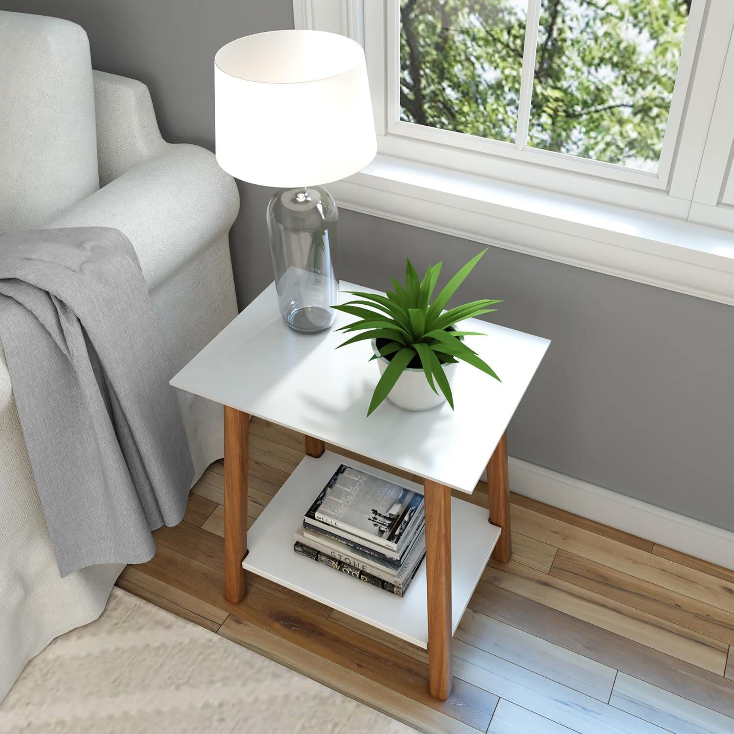 image:imagePlankBeam Wooden Side Table with Storage Mid Century Modern End Tables for Living Room Small Solid Wood Nightstand Bedside Tables Bedroom Furniture WhiteWhitePecan