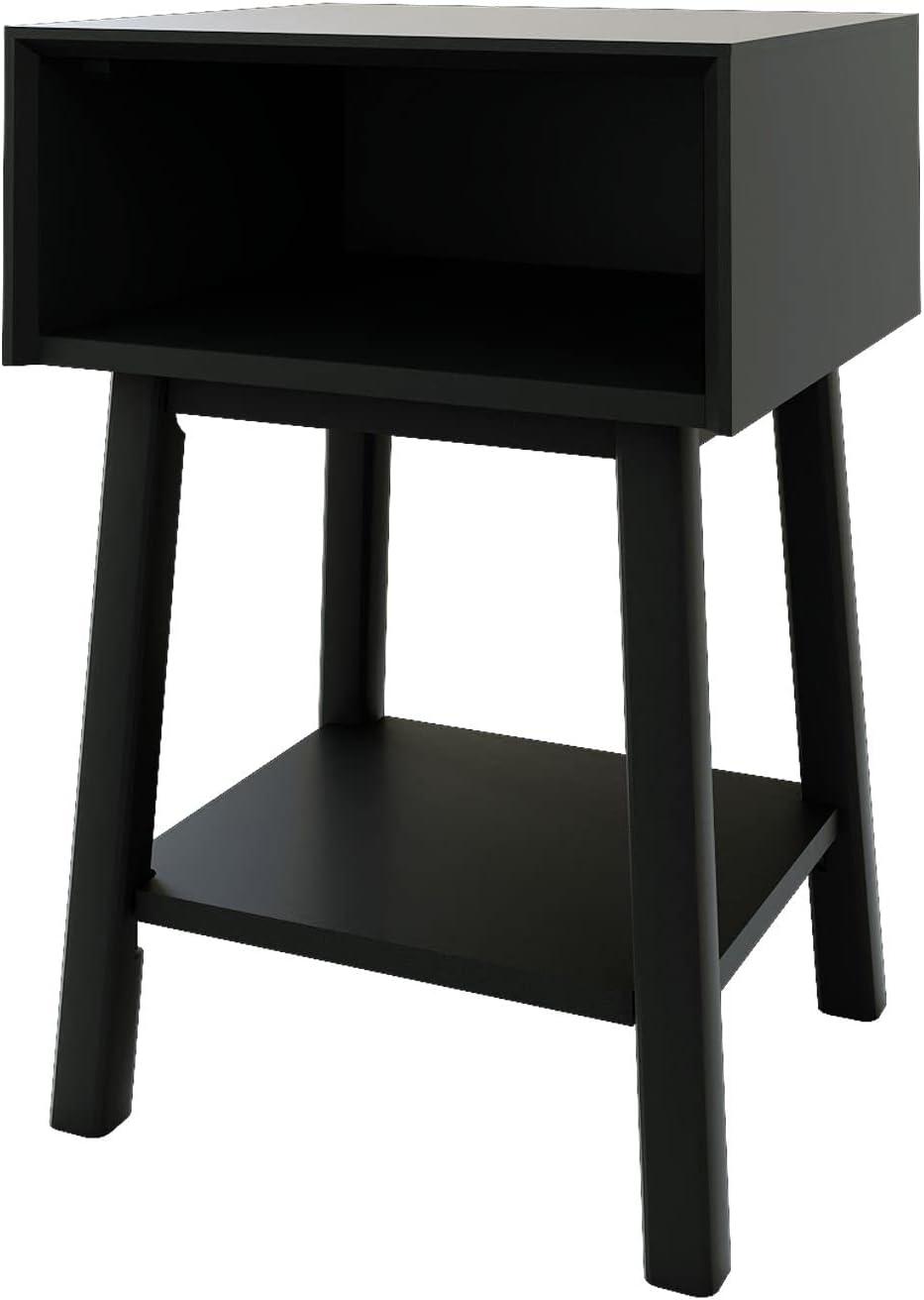 image:imagePlankBeam Wooden Side Table with Storage Mid Century Modern End Tables for Living Room Small Solid Wood Nightstand Bedside Tables Bedroom Furniture WhiteBlack