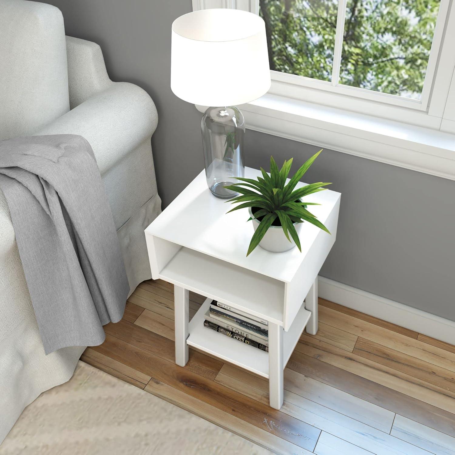 image:imagePlankBeam Wooden Side Table with Storage Mid Century Modern End Tables for Living Room Small Solid Wood Nightstand Bedside Tables Bedroom Furniture WhiteWhite