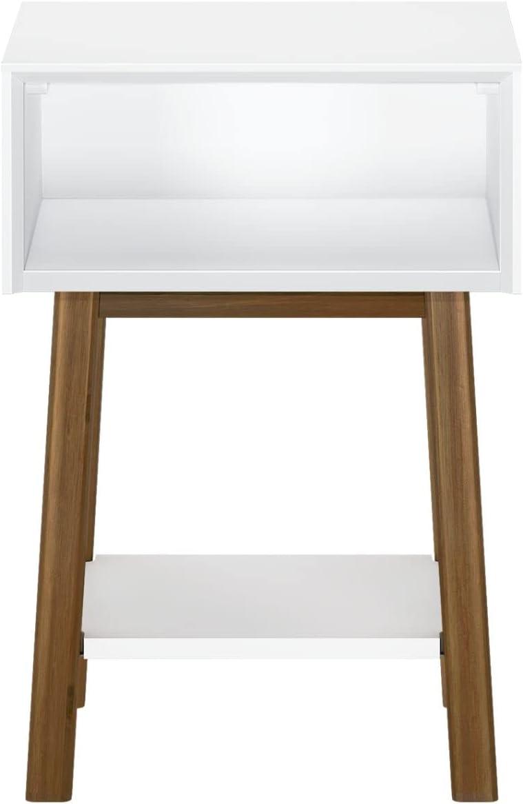image:imagePlankBeam Wooden Side Table with Storage Mid Century Modern End Tables for Living Room Small Solid Wood Nightstand Bedside Tables Bedroom Furniture WhiteWhitePecan