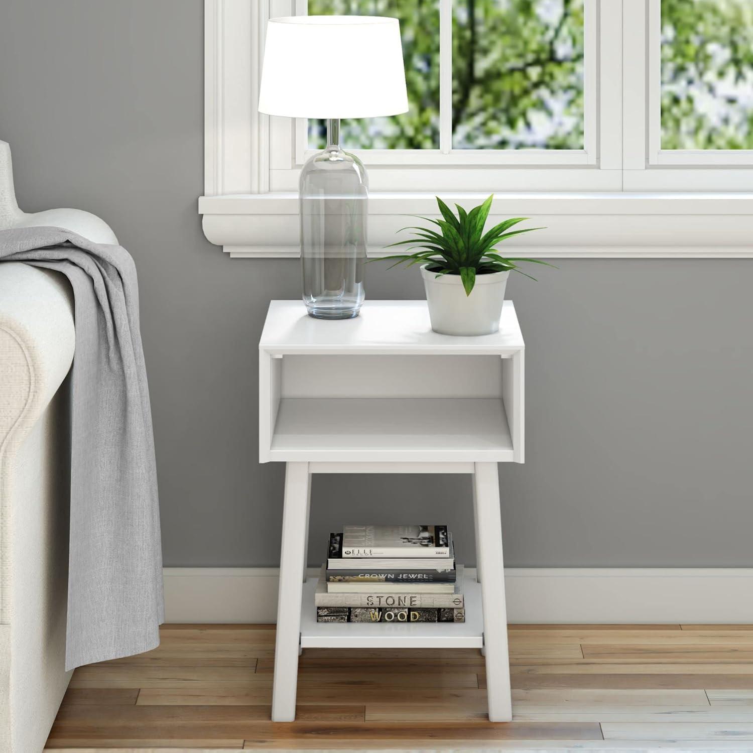 image:imagePlankBeam Wooden Side Table with Storage Mid Century Modern End Tables for Living Room Small Solid Wood Nightstand Bedside Tables Bedroom Furniture WhiteWhite