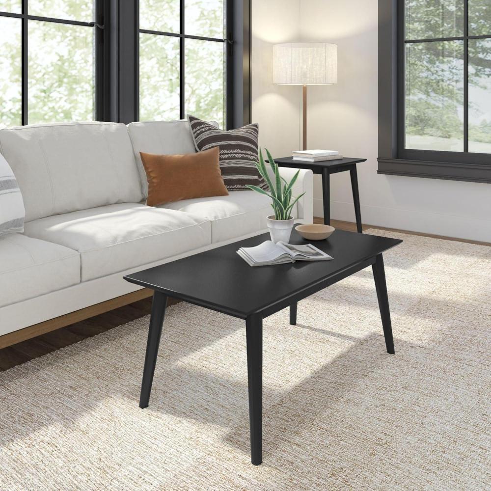 image:imagePlankBeam 40 Inch Mid Century Modern Coffee Table Wood Coffee Tables for Living Room Rectangular Center Table Occasional Table for Small Spaces BlackBlack