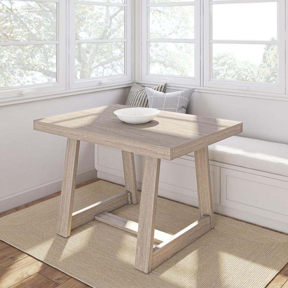 image:imagePlankBeam 72 Inch Farmhouse Dining TableSolid Wood Rustic Kitchen Table for Dining Room Home Office Living Room Furniture Easy Assembly Blonde WirebrushSeashell Wirebrush