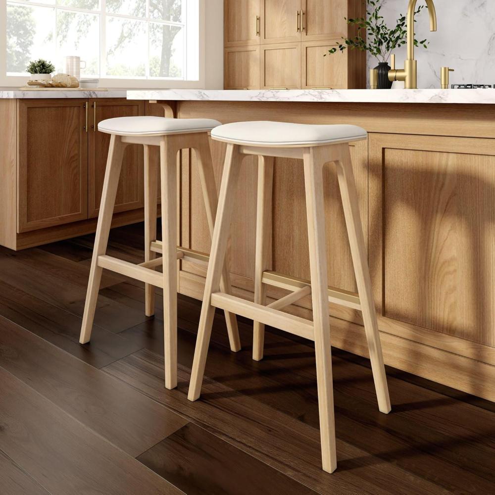 image:imagePlankBeam Beryl Counter Height Stool MidCentury Modern Rubberwood Bar Stool with Faux Leather Seat Metal Footrest Easy Assembly 4Pack BlondeSesameBlondeSesame