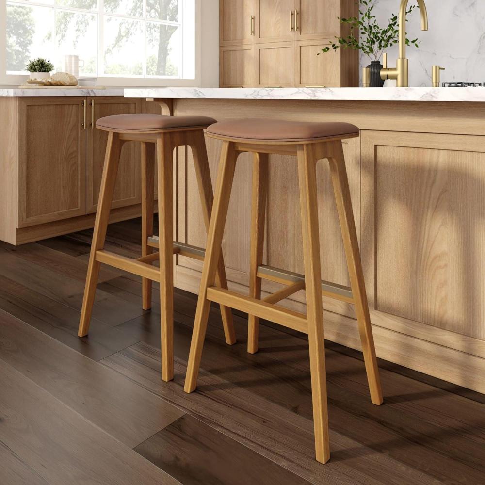 image:imagePlankBeam Beryl Counter Height Stool MidCentury Modern Rubberwood Bar Stool with Faux Leather Seat Metal Footrest Easy Assembly 4Pack BlondeSesamePecanToffee