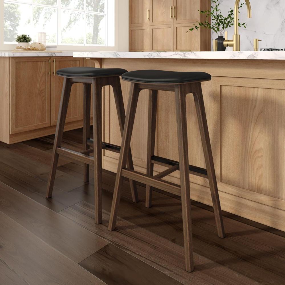 image:imagePlankBeam Beryl Counter Height Stool MidCentury Modern Rubberwood Bar Stool with Faux Leather Seat Metal Footrest Easy Assembly 4Pack BlondeSesameWalnutBlack