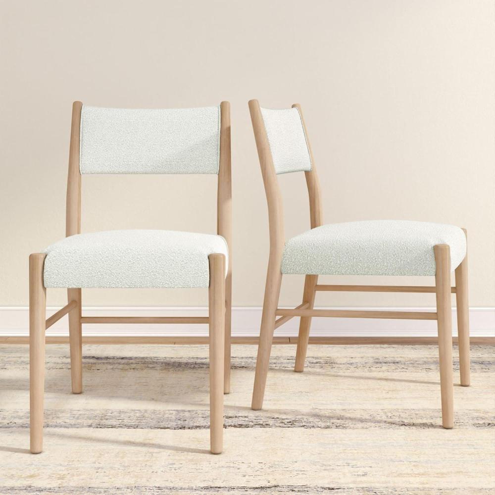image:imagePlankBeam Brio Dining Chair 4Pack  Upholstered Boucl Seat Solid Rubberwood Frame LowVOC Finish Easy Assembly PecanIvoryBlondeIvory