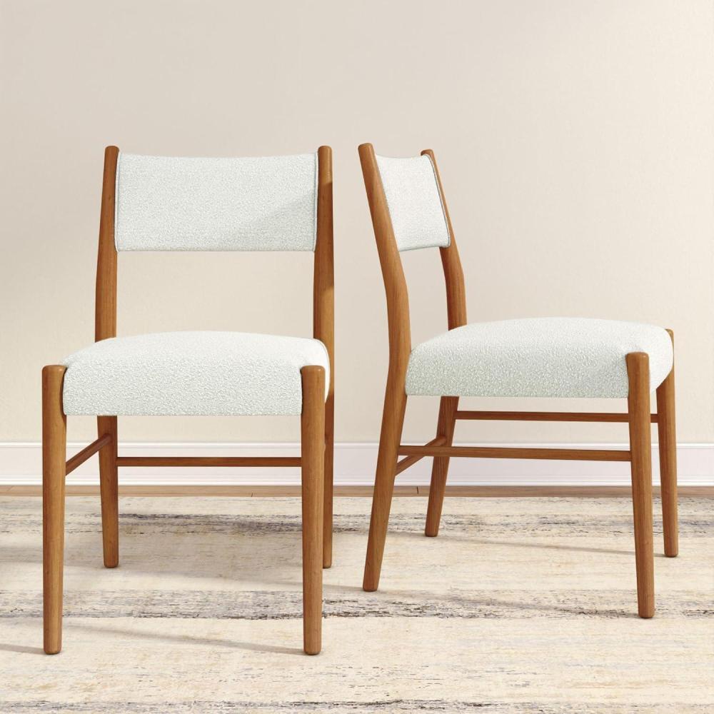 image:imagePlankBeam Brio Dining Chair 4Pack  Upholstered Boucl Seat Solid Rubberwood Frame LowVOC Finish Easy Assembly PecanIvoryPecanIvory