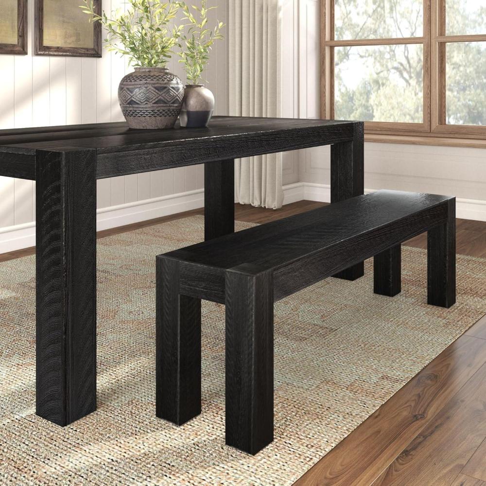 image:imagePlankBeam Camden Farmhouse Dining Bench 58 Solid Wood Dining Bench Rustic Bench for Dining Table and Kitchen Natural Wood Grain Rustic CharRustic Char