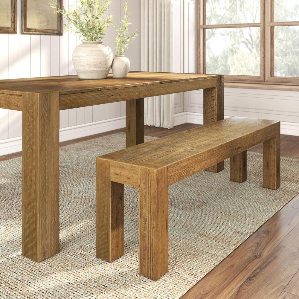image:imagePlankBeam Camden Farmhouse Dining Bench 58 Solid Wood Dining Bench Rustic Bench for Dining Table and Kitchen Natural Wood Grain Rustic CharRustic Honey