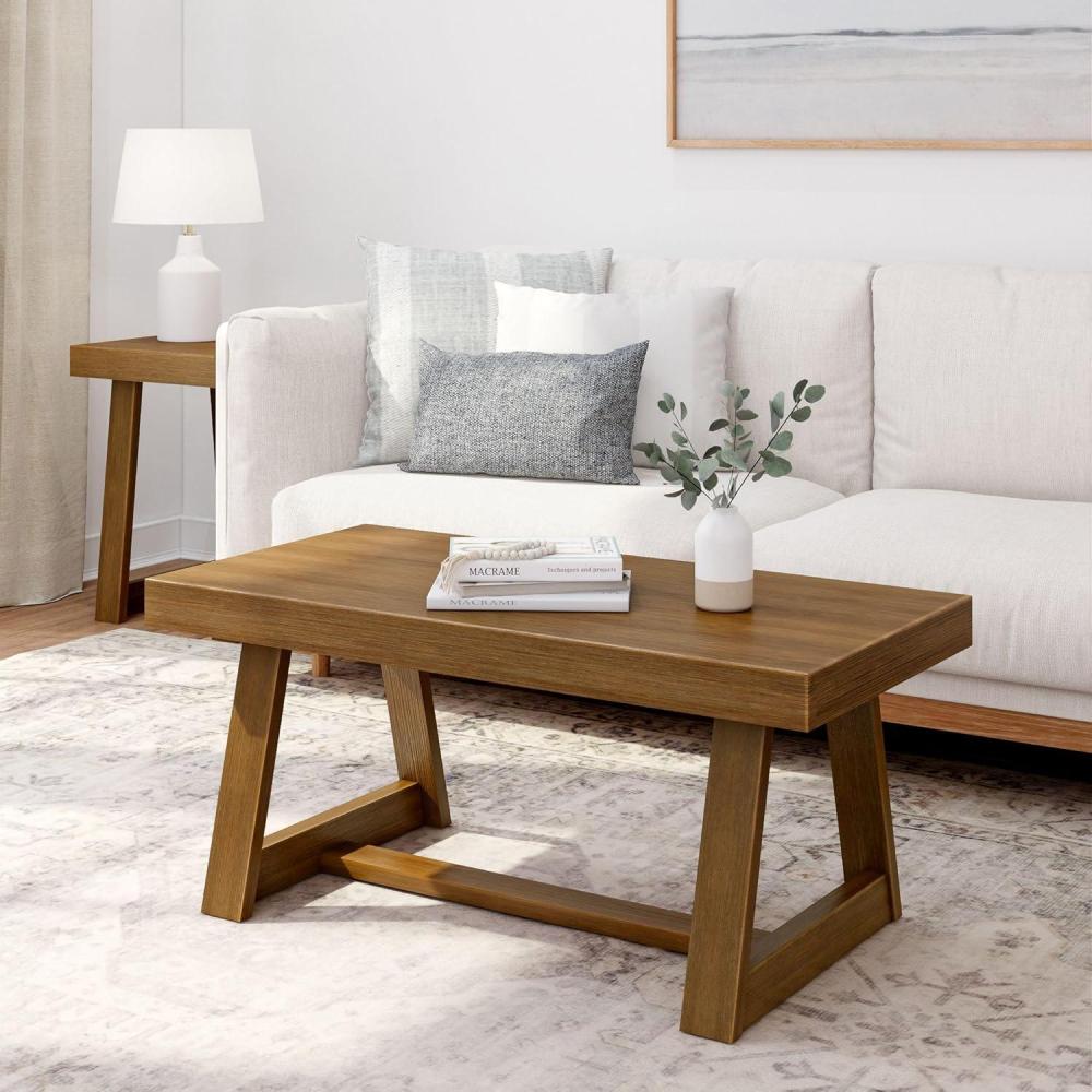 image:imagePlankBeam Classic Rectangular Coffee Table 40 Inch Farmhouse Coffee Table Mini Center Tables for Small Spaces Small Living Space Tea Table Blonde WirebrushPecan Wirebrush