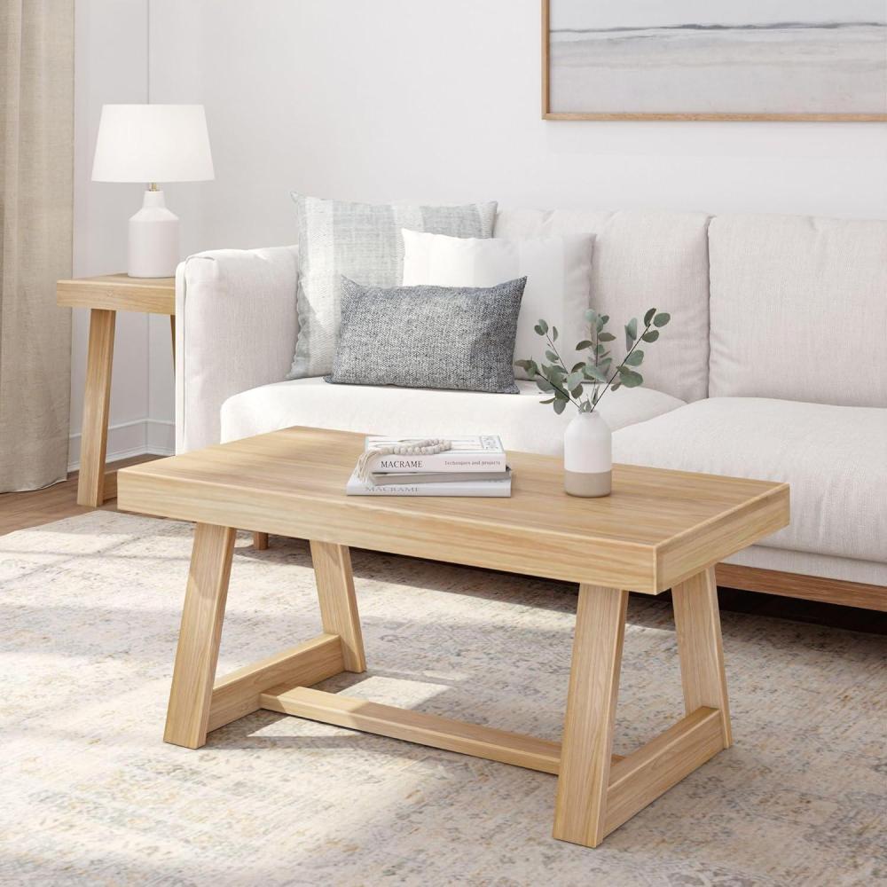 image:imagePlankBeam Classic Rectangular Coffee Table 40 Inch Farmhouse Coffee Table Mini Center Tables for Small Spaces Small Living Space Tea Table Blonde WirebrushBlonde Wirebrush