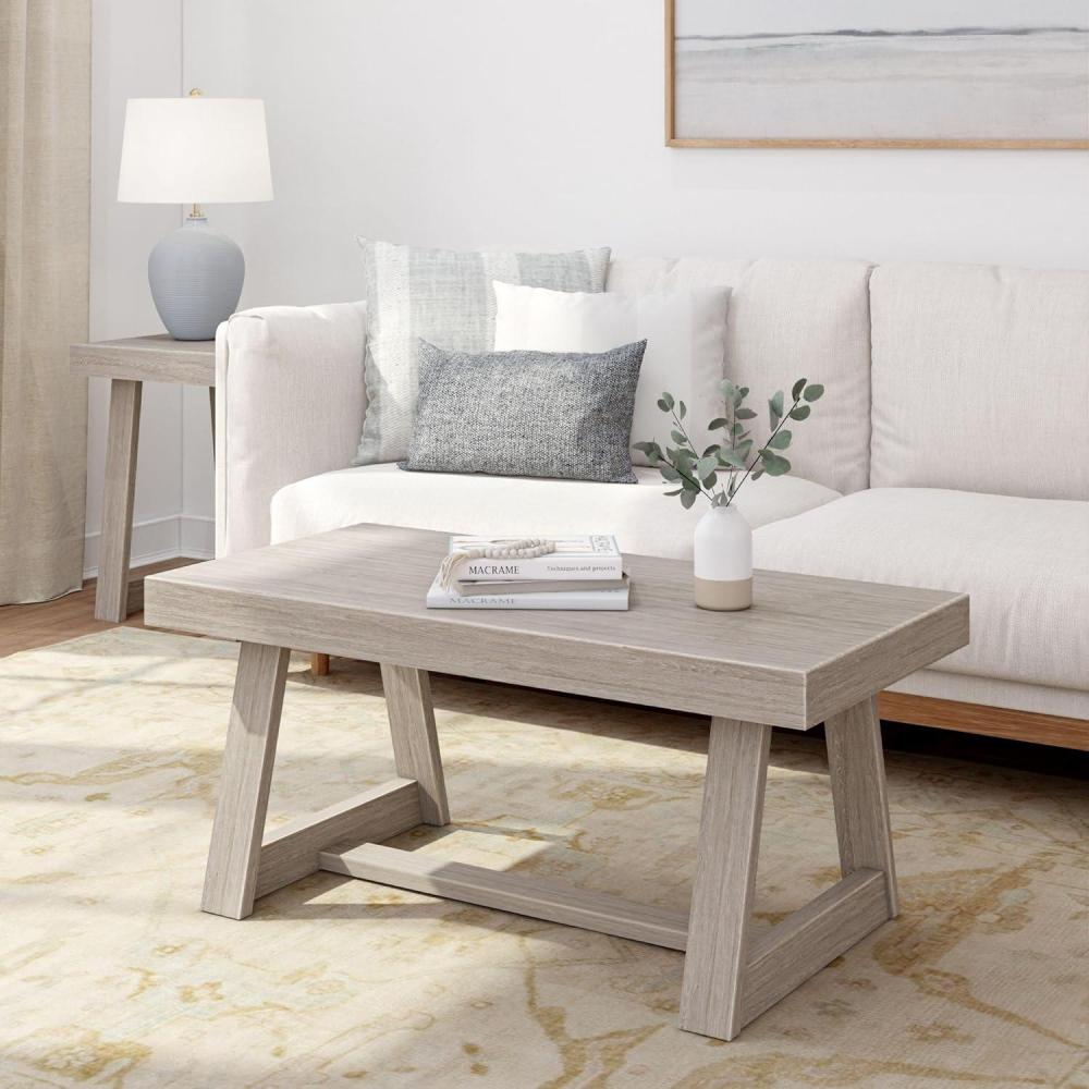 image:imagePlankBeam Classic Rectangular Coffee Table 40 Inch Farmhouse Coffee Table Mini Center Tables for Small Spaces Small Living Space Tea Table Blonde WirebrushSeashell Wirebrush