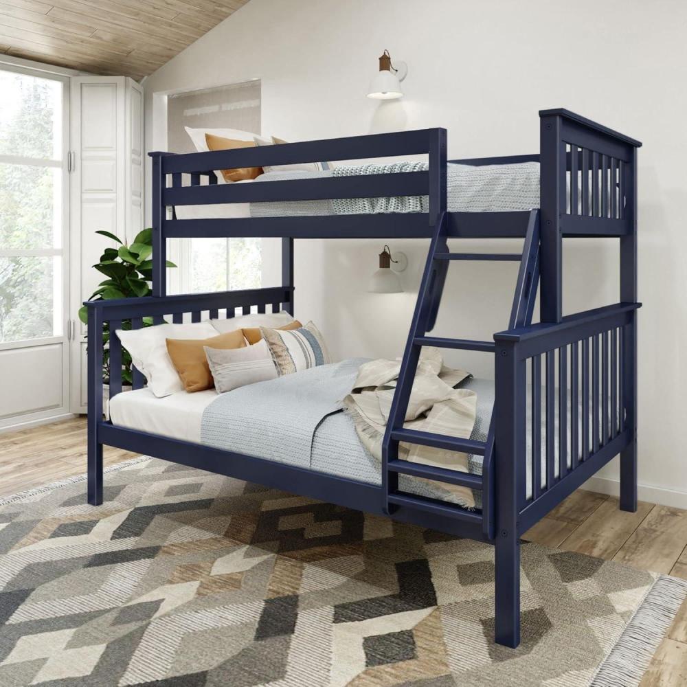 image:imagePlankBeam Classic Wooden Bunk Bed Twin Over Full Size Platform Bed Frame with Bunk Bed Ladder and Wood Slats for Adult Space Saving Bed Easy to Assemble No Box Spring Needed PecanBlue