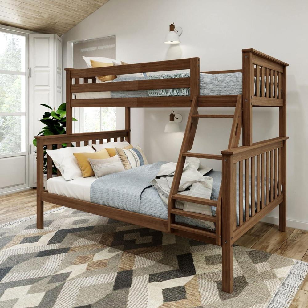 image:imagePlankBeam Classic Wooden Bunk Bed Twin Over Full Size Platform Bed Frame with Bunk Bed Ladder and Wood Slats for Adult Space Saving Bed Easy to Assemble No Box Spring Needed PecanWalnut
