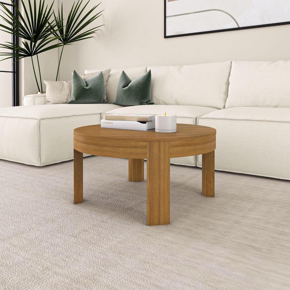 image:imagePlankBeam Contour Round Coffee Table 30 Inch Coffee Table Wood Coffee Tables for Living Room Modern Center Table Occasional Table for Small Spaces PecanPecan