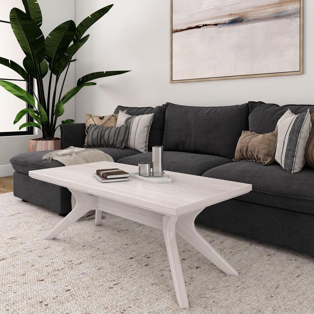 image:imagePlankBeam Cross Leg Rectangular Coffee Table 48 Inch Wood Coffee Table for Living Room Modern Center Table Cocktail Table Coastal WhiteWhite Sand Wirebrush