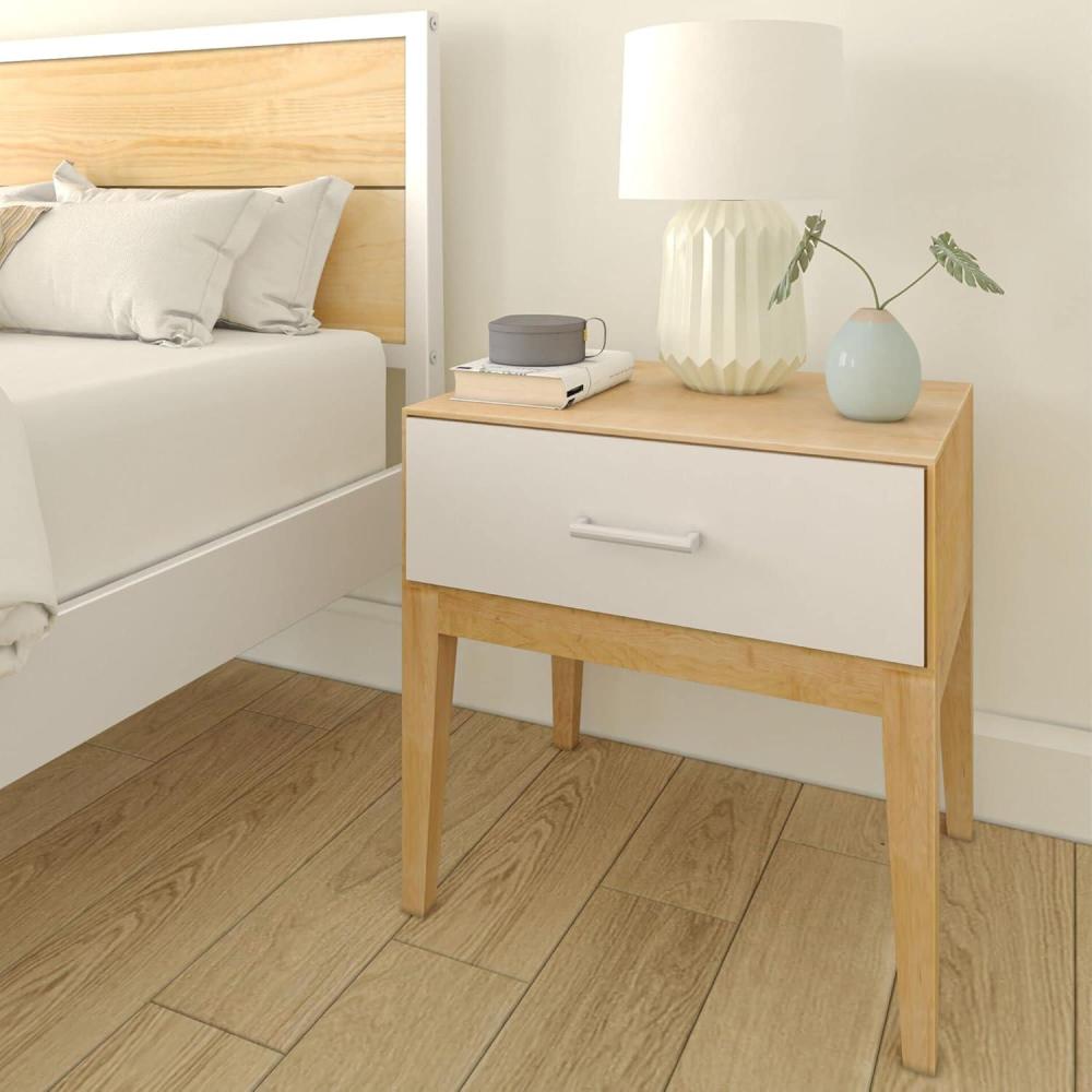 image:imagePlankBeam Duo Wood Nightstand with 1 Drawer Wooden Side Table for Bedroom Storage Bedside End Table WhiteBirchWhiteBirch