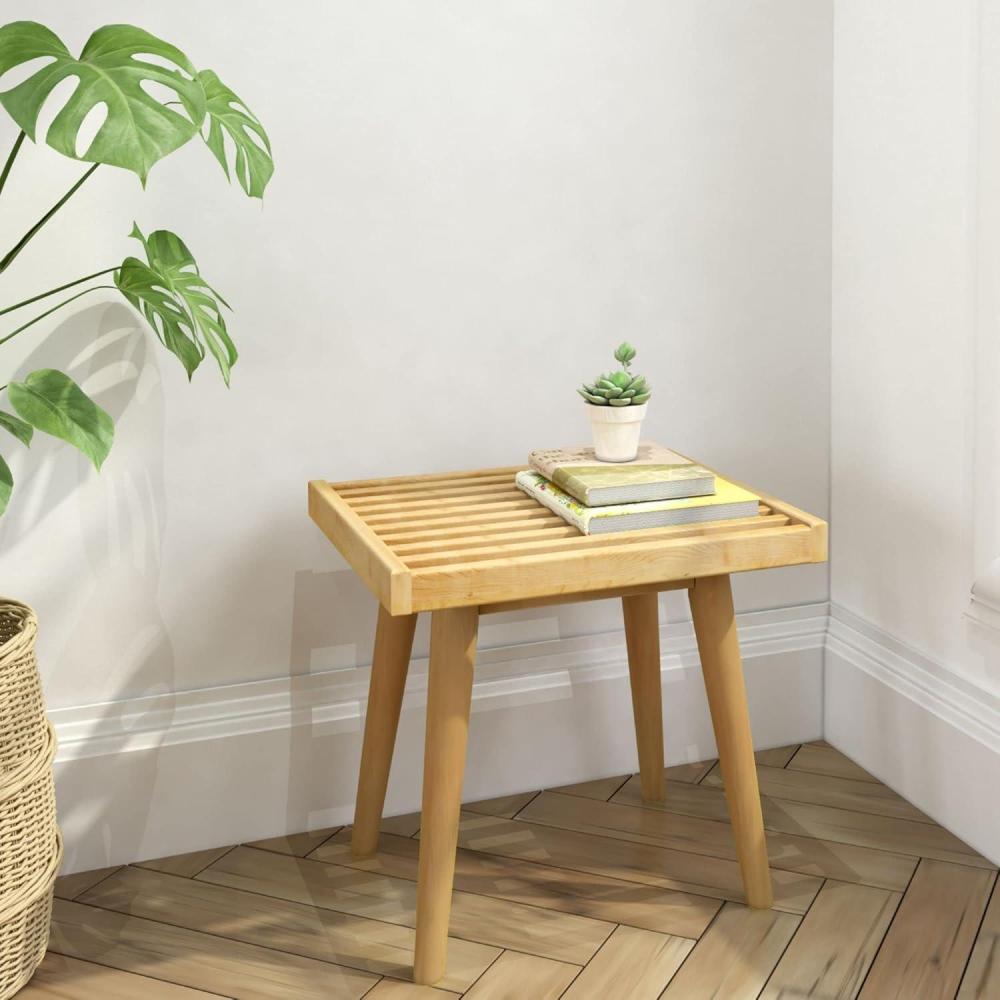 image:imagePlankBeam Entryway Bench Wooden End of Bed Bench for Bedroom MidCentury Modern Square Bench for Hallway Living Room Indoor Porch 4125 WalnutNatural