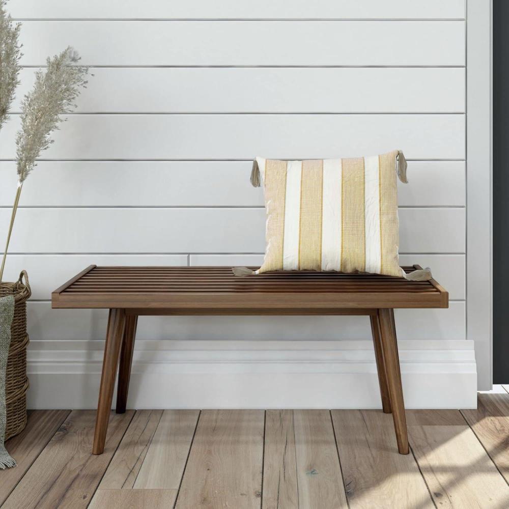 image:imagePlankBeam Entryway Bench Wooden End of Bed Bench for Bedroom MidCentury Modern Square Bench for Hallway Living Room Indoor Porch 4125 WalnutWalnut