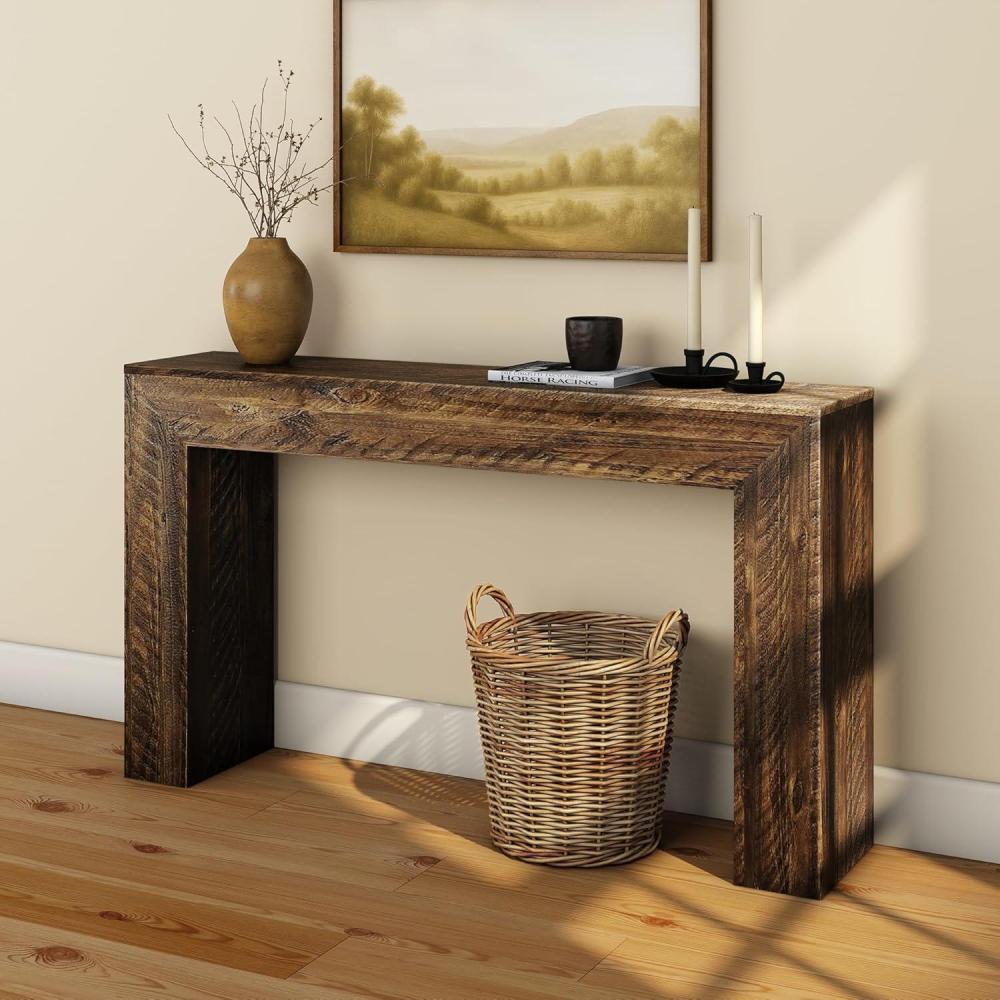 image:imagePlankBeam Grand Console Table 56 Inch Solid Wood Modern Sofa Table Narrow Entryway Table for Hallway Behind The Couch Living Room Foyer Black WirebrushRustic Barnwood