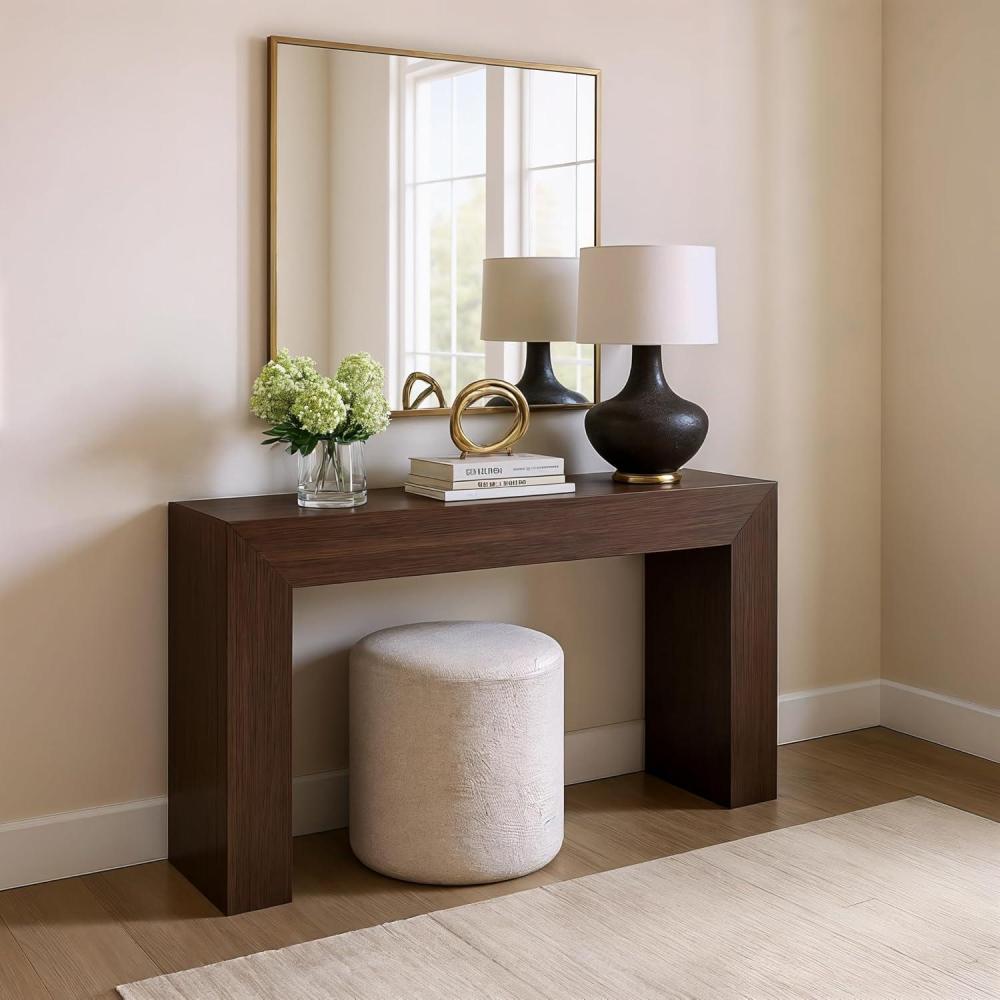 image:imagePlankBeam Grand Console Table 56 Inch Solid Wood Modern Sofa Table Narrow Entryway Table for Hallway Behind The Couch Living Room Foyer Black WirebrushWalnut Wirebrush
