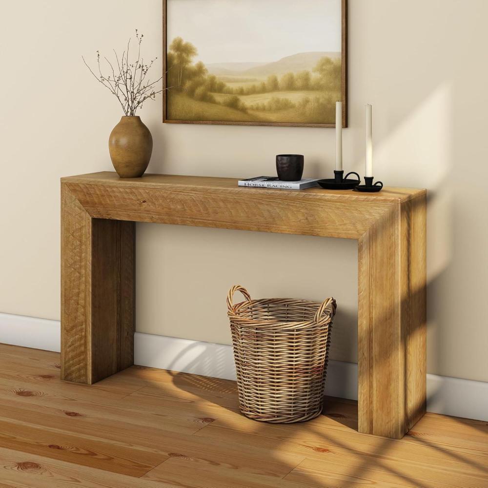 image:imagePlankBeam Grand Console Table 56 Inch Solid Wood Modern Sofa Table Narrow Entryway Table for Hallway Behind The Couch Living Room Foyer Black WirebrushRustic Honey