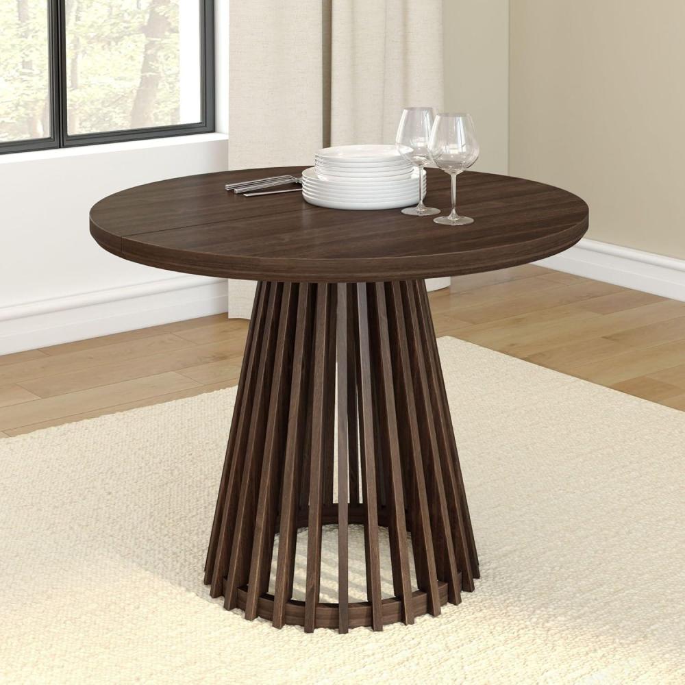 image:imagePlankBeam Lido Round Dining Table 47 Wooden Pedestal Minimalist Kitchen Table for 4 for Dining Room BlackWalnut
