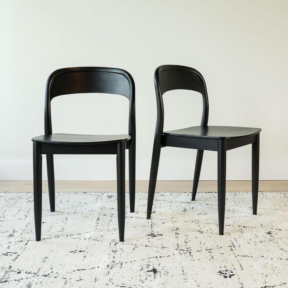 image:imagePlankBeam Loar Dining Chair 4Pack  MidCentury Rubberwood and Engineered Wood with Curved Backrest Easy Assembly BlackBlack
